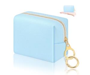 Desing Wish Piccola borsa per il trucco da 13 cm x 13 cm per borsa in materiale floccato mini borsa da viaggio con due tasche interne borse cosmetiche carine portatili per le donne, Pelle PU, blu