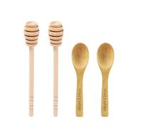 DESIOLE - Set di 4 bastoncini in legno a forma di Honey dipper da 16,3 cm, mini cucchiaio per mescolare e erogare gocce di miele, adatto a barattoli di miele e feste di nozze