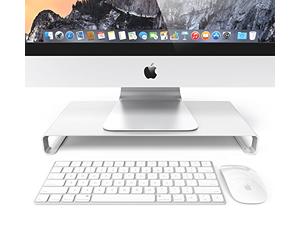 Desire2 Supporto Monitor Scrivania - Mensola Ergonomica in Alluminio Argentato, Alzata per PC, iMac, Macbook, Laptop, Notebook, e Stampante - Accessori di Organizzazione Portatile per Casa e Ufficio