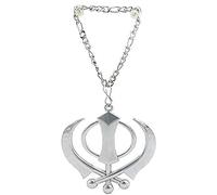 Desirou's Sikh Khanda Punjabi Kirpan Sword Symbol Ciondolo in peltro viene fornito con custodia in velluto (medaglione da appendere all'auto) (specchietto retrovisore auto con catena), Acciaio