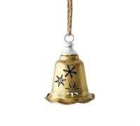 Desiumite Campana ornamentale in metallo con motivo fiocco di neve e corda di iuta da appendere, progettata per decorazioni invernali in vari ambienti domestici, interni ed esterni (campana dorata con