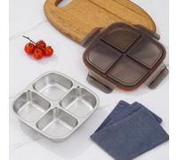 Desiumite Contenitore per snack in acciaio inox a prova di perdite con quattro scomparti coperti, perfetto per mangiare equilibrato, controllo delle porzioni e conservazione di alimenti freschi in