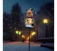 Desiumite Lampada da giardino a forma di Babbo Natale in metallo, con stella luminosa e mini albero di Natale, resistente alle intemperie, decorazione natalizia per esterni per cortile (renne in ferro