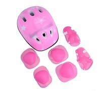 Desiumite Set 7 in 1 con casco, ginocchiere, gomitiere e polsiere, regolabile, per skateboard, ciclismo, pattinaggio, imbottitura, adatto per ragazzi e ragazze (rosa)