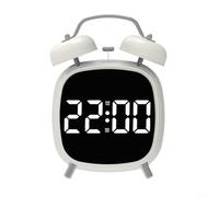 Desiumite Sveglia digitale a doppia campana da 10,2 cm, con suoneria meccanica retrò, display a LED, silenziosa, senza ticchettio, USB o 3 batterie AAA, metallo bianco (bianco)