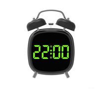 Desiumite Sveglia digitale a doppia campana da 10,2 cm con suoneria meccanica retrò, display a LED, silenziosa, senza ticchettio, USB o 3 batterie AAA, metallo bianco (nero G)