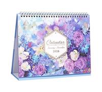 Desk Calendar, Desktop Planner, 9,84 x 10,04 x 0,63 pollici, Spiral-Bound Organizer, Floral Decorative Design, Monthly View Layout, Ideal for Home, Office, School, Classroom, Fridge Use, Floral Purple