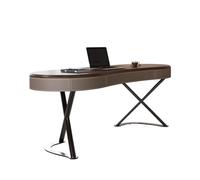 Desk High End Solid Wood PC Desk Modern Luxury Design with Saddle Leather Chair Upholstery Walnut Veneer Finish Ideal for Home Office Study or Bedroom Use.