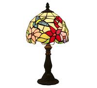 Desk Lamp Bedside Lamp, Table Beside Lamp,8 inch Stained Glass Multi-Colored Lamp Shade,Antique Zinc Base,Reading Lamp for Living Room Bedroom,Bird