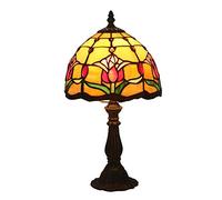 Desk Lamp Bedside Lamp, Table Beside Lamp,8 inch Stained Glass Multi-Colored Lamp Shade,Antique Zinc Base,Reading Lamp for Living Room Bedroom,Orange Tulip
