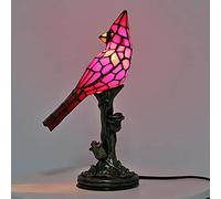 Desk Lamp Night Light Stained Glass Lampshade 9 inch Red Bird Table Lamp for Bedroom 's Room Office Living Room