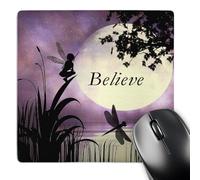 Desk Mat Credi nella Fata con Le Libellule E La Luna Grande Mouse Pad Bordi Cuciti Mouse Mat per Pc Computer Portatile Gaming 25X30Cm