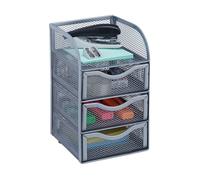 Relaxdays Organizer Portaoggetti da Scrivania, 3 Cassetti, Box per Cancelleria Ufficio, Acciaio, 21x12,5x13 cm, Argento