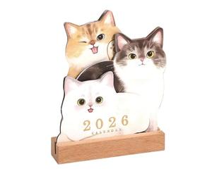 Desk Planner 2026 - Tabletop Organizer with Animal Theme, Wooden Stand Puppy Kitten Artwork, Academic Scheduling Layout, Daily Activity Management System | Paper Material, Stylish Display