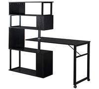 Desk with Shelves Computer Desk Home Office Computer Desk L-Shaped Corner Table Rotating Computer Table with 5-Story Bookshelf Four Installation Methods Lockable Casters(Black) Study Desk with Storag