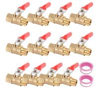 Deskium 12 mini valvole a sfera in ottone da 1/4, con maniglia rossa, include 2 rotoli di nastro sigillante per filettatura, ideale per il controllo del flusso di aria, gas, acqua