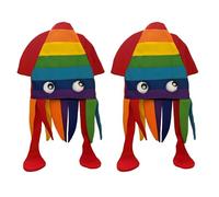 Deskium 2 cappelli a forma di polipo, copertura per la testa di peluche arcobaleno, in flanella, caldo, per costumi, simpatici accessori fotografici, divertenti cappelli stravaganti per giovani