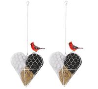 Deskium 2 supporti in materiale per nidificazione per uccelli, struttura a forma di cuore con catena per appendere uccelli selvatici, kit di nidificazione in fibra naturale ricaricabile, rifugio per