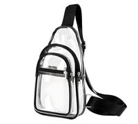 Deskium Borsa a tracolla trasparente, borsa trasparente da stadio con cerniera, borsa toracica in PVC, tracolla regolabile per sport, concerti, viaggi, facile da trasportare, soddisfa le regole dello