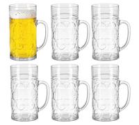 Deskium Confezione da 6 tazze da birra in plastica con manici, 1000 ml, trasparenti, grandi tazze con fossette per birra, whisky, caffè e cocktail, riutilizzabili e durevoli