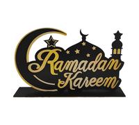 Deskium Decorazione per feste Eid Mubarak, centrotavola cavo per Ramadan con stella lunare, placca in legno con castello nero, 19 x 11 cm, decorazione per le vacanze