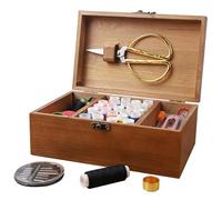 Deskium Kit completo da cucito vintage in legno per principianti, forniture di qualità tra cui forbici, aghi, bottoni e bobine di filo, ideale per adulti, comodo viaggio e organizzazione