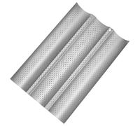 Deskium Padella per pane francese antiaderente, teglia perforata a 3 cavità, in acciaio al carbonio per lievito naturale e pane francese, lavabile in lavastoviglie e utilizzabile in forno, 37 x 24 cm