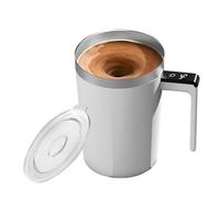 Deskium Tazza da viaggio per caffè auto-mescolante, tazza elettrica in acciaio inossidabile 316 con display LCD a temperatura, ricarica di tipo C, bianca, ideale per caffè, tè e cacao