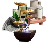 Desktop Fountain - Zen LED Waterfall Decor, Indoor Desk Water Fountain with Stream Sounds, 3-Tier LotusLeaf Cascade Ornament with LED Lights and Pebbles | for Bedroom, Office, Living Room, Hotel