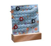 Desktop Permanent Calendar with Wood Stand ABS Permanent Countdown Calendar with 3 Rings for Office Desk Date Reminder Date Display