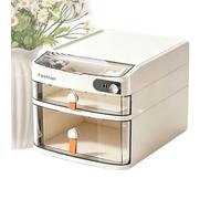 Desktop Storage Cabinet With - Clear 2-Drawer Organizer | 35 x 27,3 x 23,1 cm Clear PET Desktop Storage Cabinet Features Double Drawers, Top Storage Space, And A Secure Combination