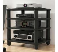 Desktop Video Audio Rack Supporto Multimediale Av con Ripiano in Legno | Armadietto for Componenti Angolari Armadio Stereo Aperto,Armadietto Supporti Multimediali Portatile(Black,4 Tier W 19.7″)