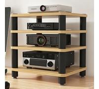 Desktop Video Audio Rack Supporto Multimediale Av con Ripiano in Legno | Armadietto for Componenti Angolari Armadio Stereo Aperto,Armadietto Supporti Multimediali Portatile(Walnut,4 Tier W 19.7″)
