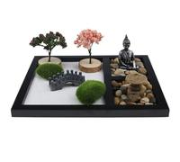 Desktop Zen Garden, Mini Japanese Sand Garden Kit, 8.47x6.9x0.59 Inches Handmade Tabletop Meditation Decor, Artistic Zen Landscape for Home, Entryway, Mindfulness