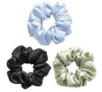 Desmend Grandi Scrunchies in Seta 100% Pura Seta Elastici per Capelli per Donne e Ragazze Nessun Danno, Morbidi e Delicati Perfetti per Code di Cavallo 3 Pezzi: Nero/Verde/Blu