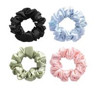 Desmend Scrunchies in Seta 100% Pura Seta Elastici per Capelli per Donne e Ragazze Nessun Danno, Morbidi e Delicati Perfetti per Code di Cavallo 4 Pezzi: Nero/Verde/Rosa/Blu
