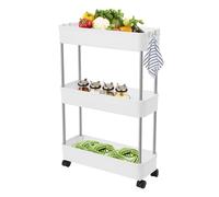 Desnysmf 40 x 14,8 x 61,5 cm, a 3 ripiani, con cesti e 4 ganci, carrello su ruote, cucina, bagno, carrello a rotelle bianco