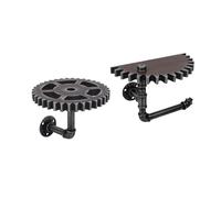 Desnysmf Set di 2 mensole da parete, stile retrò industriale, MDF e ferro | Design tubo dell'acqua/ingranaggio, verniciatura a fuoco, MDF rinforzato, montaggio a parete, salvaspazio, accessori inclusi