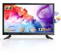 Desobry Mini TV 22 pollici 1080P con lettore DVD integrato, piccola Televisión con antenna e HEVC MAIN10, ingresso HDMI/USB, Combo TV-DVD 12V per camper, roulotte, cucina e camera da letto