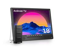 Desobry Smart TV Android da 18 pollici, Piccola Televisione portatile con sintonizzatore DVB-T2 e antenna, ingressi HDMI AV e USB, 12V TV adatta per camper/camere da letto/cucine/campeggi/roulotte