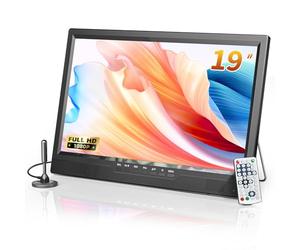 Desobry TV portatile da 19 pollici, piccola Televisión 1080P con Antenna integrata batteria e supporto, sintonizzatore digitale DVB-T2, HDMI AV USB, TV 12volt per camper, cucina, camera da letto