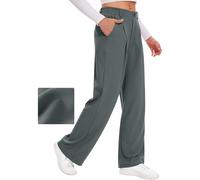 Desol Pantaloni da donna a gamba larga a nido d'ape a vita alta con tasche, pantaloni casual da lavoro da donna, grigio scuro, M