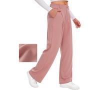 Desol Pantaloni da lavoro a gamba larga da donna, a nido d'ape, elasticizzati, a vita alta, casual, pantaloni a palazzo da donna, rosa cipria, L
