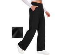 Desol Pantaloni da lavoro da donna a gamba larga, elasticizzati, a vita alta, casual, a nido d'ape, in maglia a nido d'ape, da donna, nero, XL