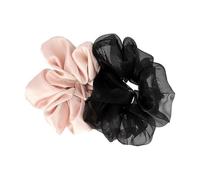 DESSANGE - 2 elastici in tessuto testurizzato - Elastico in raso e organza - Rosa e Nero - Elastico per capelli morbidi - Accessori per capelli - Elastico alla moda