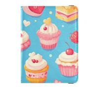 Dessert Cake Cartoon Blu Rosa Porta passaporto in pelle per famiglia di viaggio per viaggi Documenti Organizzatore Protector Documenti Organizer Holder Accessori per gli uomini Impermeabile, Dolce