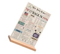 Dessert Table Birthday Sign, pannello acrilico trasparente, layout storia | Supporto in legno, pannello acrilico trasparente, centrotavola da dessert, carta da giornale vintage