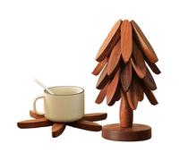 Dessous-De-Plat Arbre Pour Plats Chauds - Support Bois Pliable Résistant À La Chaleur, Dessous-De-Théière Noël Décoratif, Design Rustique Élégant | Pour Maison Cuisine Table Restaurant Salon Fête Cade