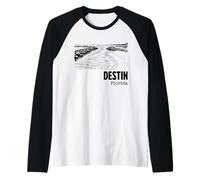 Destin Florida Beach Boat Channel Illustrazione Souvenir Maglia con Maniche Raglan