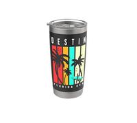Destin Florida Retro Surfer Beach Tramonto Palme Design Bicchiere termico in acciaio inox doppia parete
